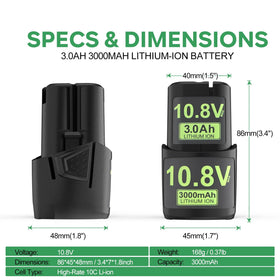 DREAMDASH 3000mAh 10.8V battery label highlights high capacity and quick charge potential