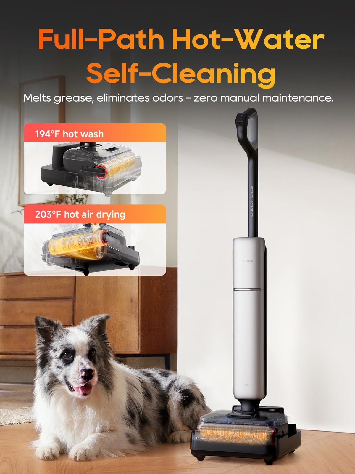 DREAME Aero Pro offers up to 60 minutes of runtime for whole-home cleaning.