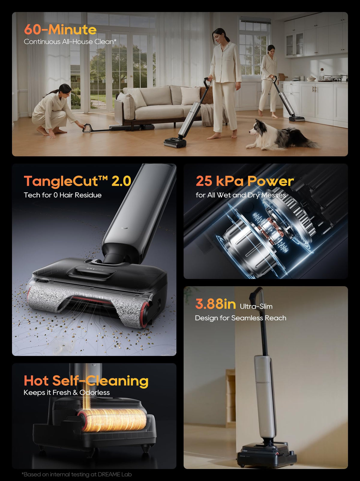 DREAME Aero Pro TangleCut 2.0 brush removes pet hair and fur efficiently.