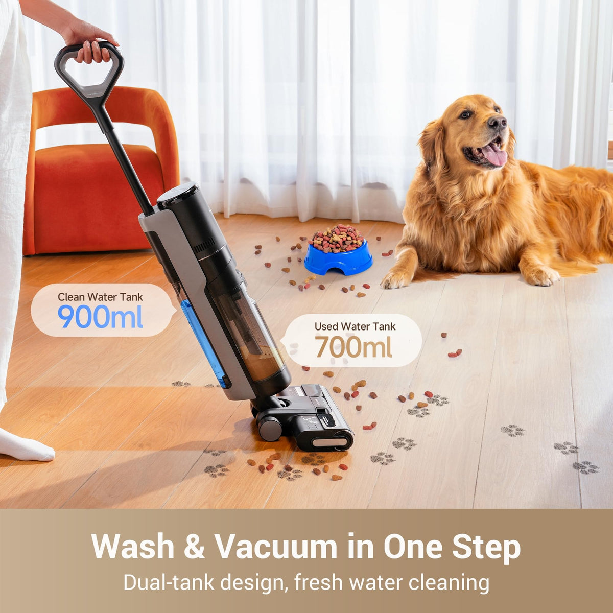 Dreame G10 Pro mopping in motion with dry debris pickup