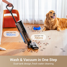 Dreame G10 Pro mopping in motion with dry debris pickup