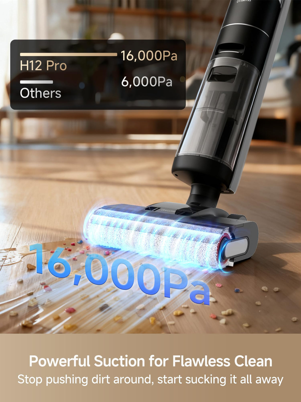 Dreame H12 Pro on the dock demonstrates cordless charging for ready-to-use cleaning sessions.