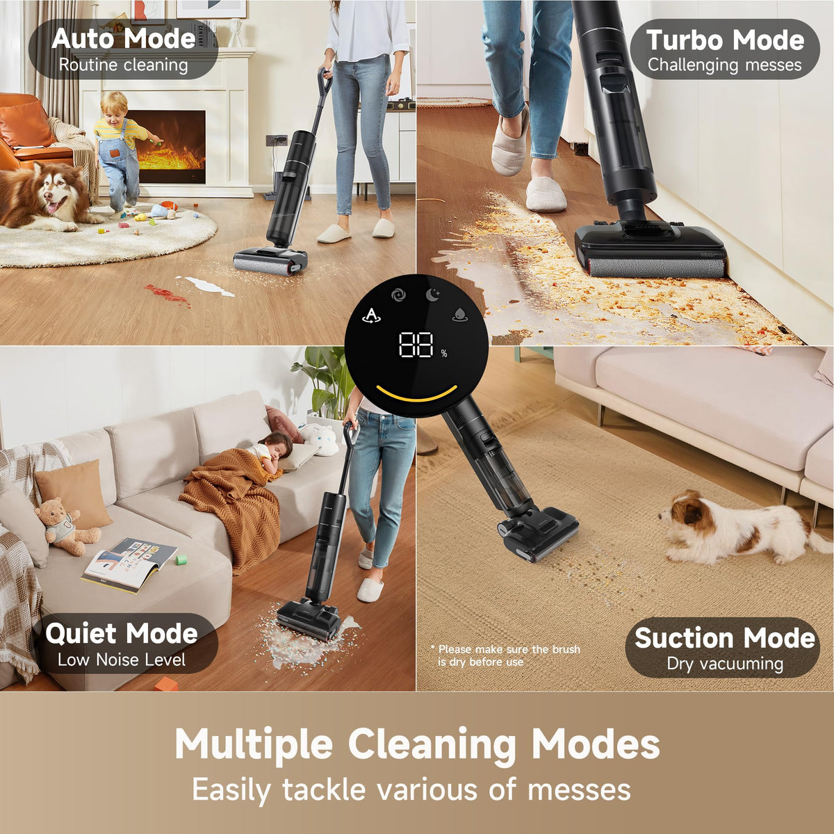DREAME H12 Pro FlexReach edge-to-edge cleaning along baseboards and corners.