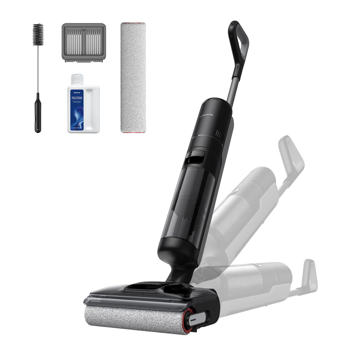 DREAME H12 Pro FlexReach demonstrates powerful vacuum-mop action on hard floors.
