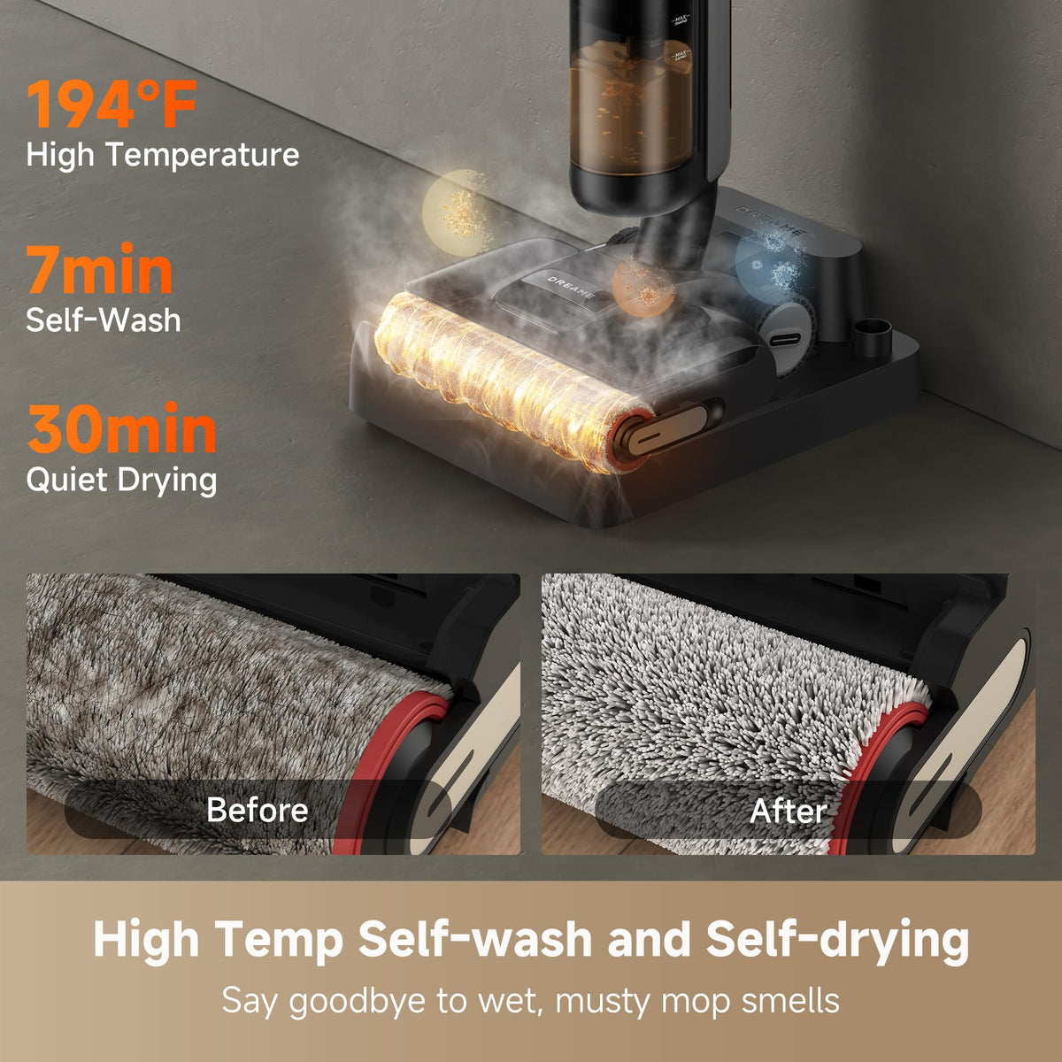 DREAME H12 Pro Gen2 180-degree-lie-flat reach fits under furniture.