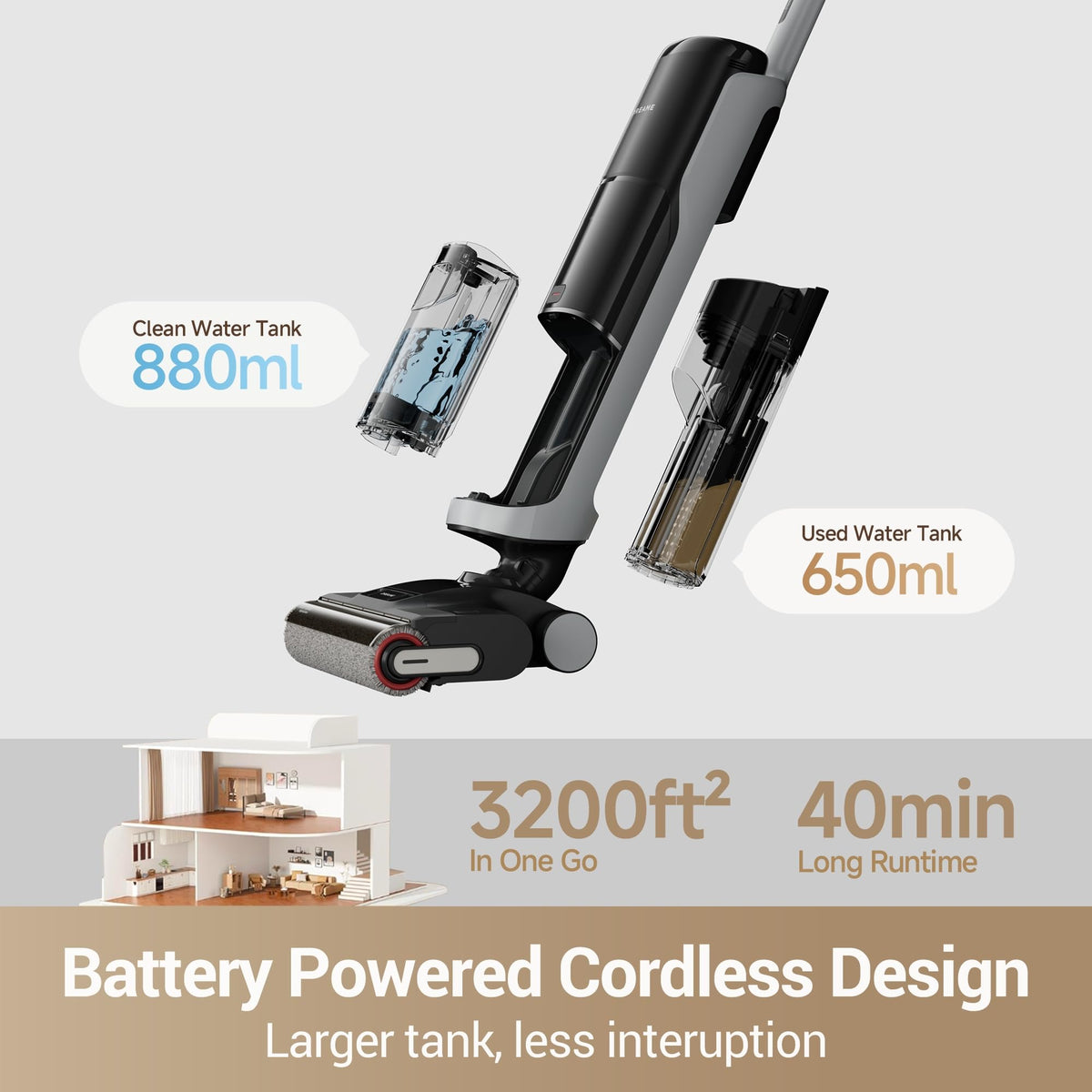 DREAME H14 Pro 180-degree lie-flat design reaches under couches.
