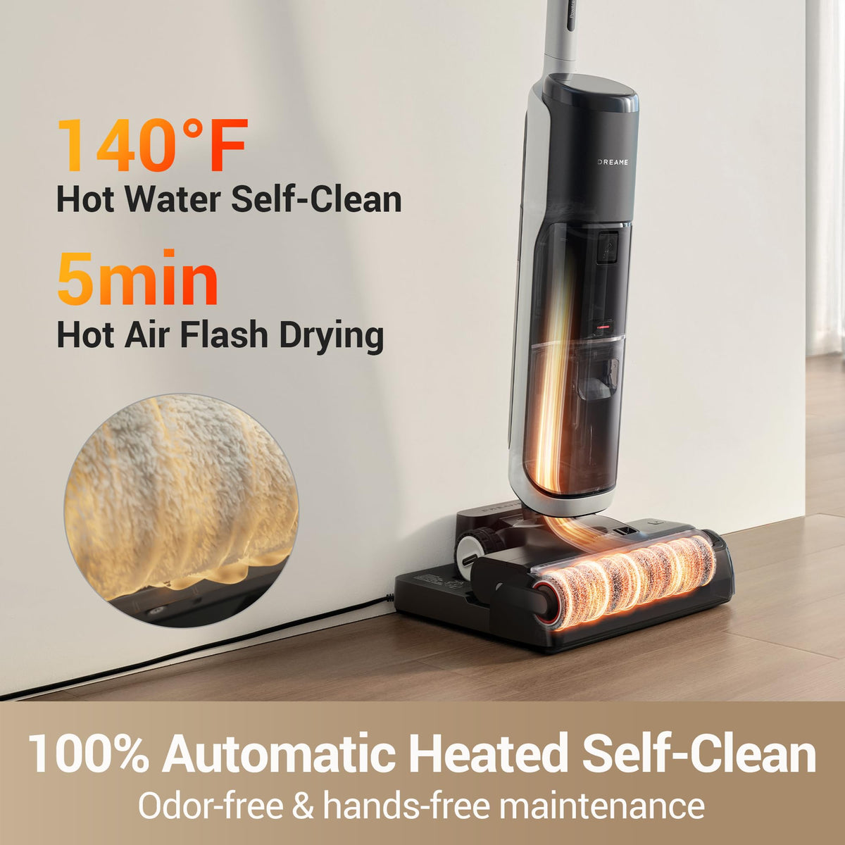 DREAME H14 Pro shows built-in detergent tank automatically dispensing cleaning solution.