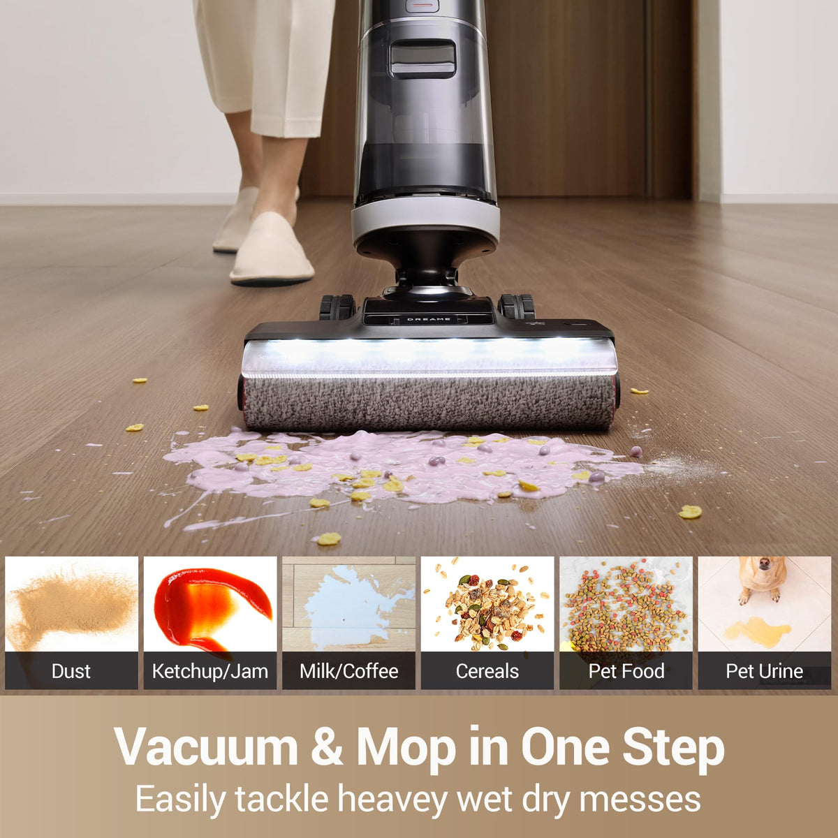 DREAME H14 Pro self-propelling wheels glide across tiles with minimal effort.