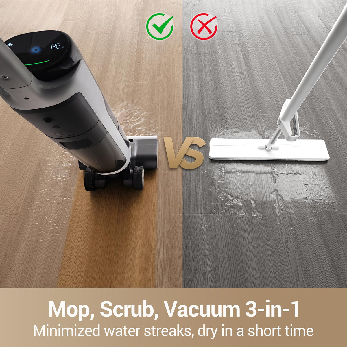 DREAME H14 Pro tackles a ketchup spill using wet cleaning power.