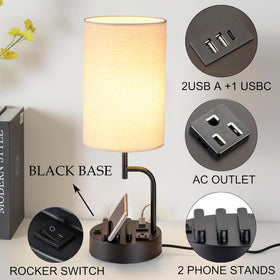 Dreamholder lamp base features two phone holders to keep devices organized while charging.