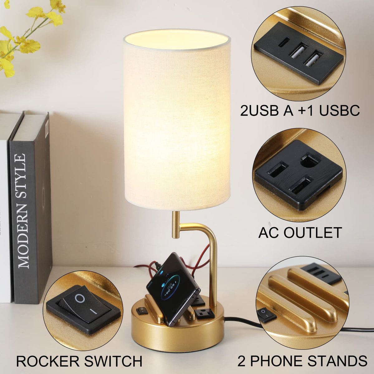 Dreamholder table lamp features a black metal base for a modern room update.