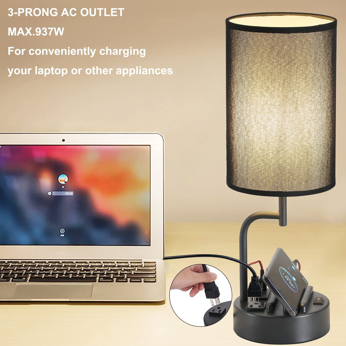 Dreamholder black metal base adds modern style to any desk or nightstand.