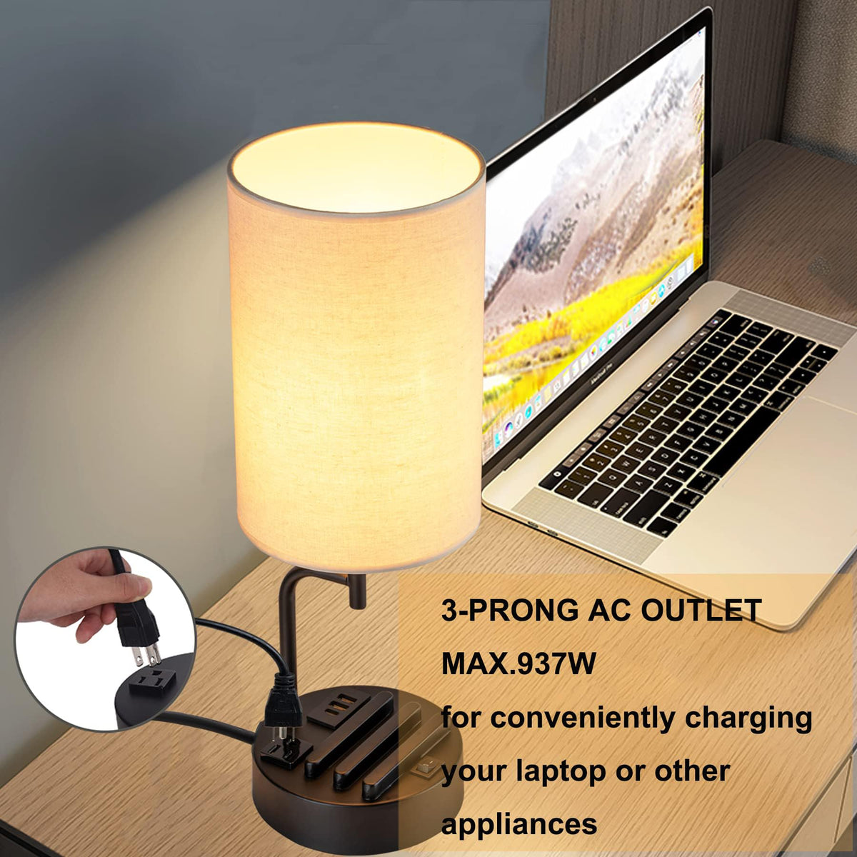 Dreamholder cream linen shade diffuses light for comfortable reading.