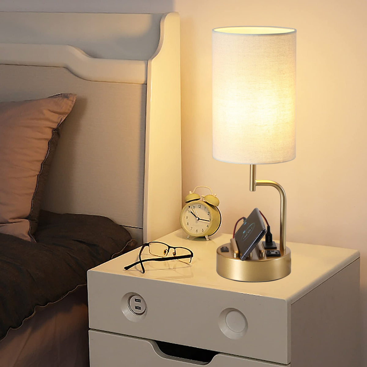 Dreamholder table lamp linen shade provides soft, eye-friendly lighting for any task.
