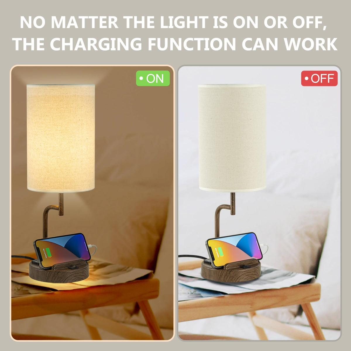 Dreamholder lamp features built-in phone slots to keep devices tidy.