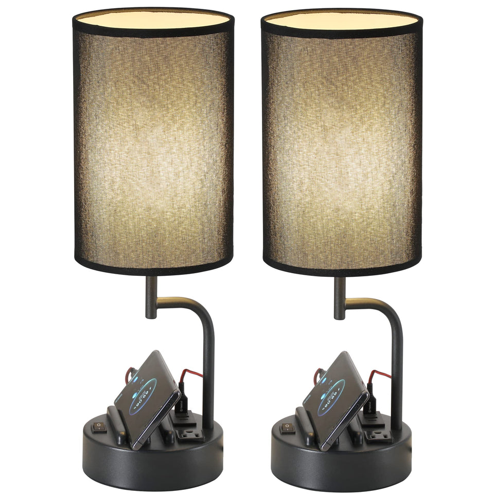 Dreamholder table lamp with USB ports and AC outlet for convenient bedside charging.