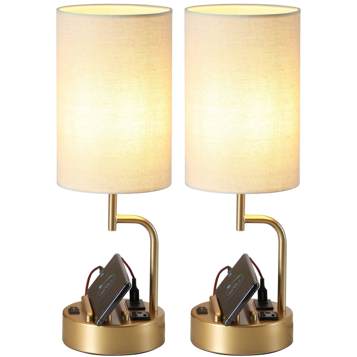 Dreamholder table lamp with USB ports and outlet enables convenient charging at home.