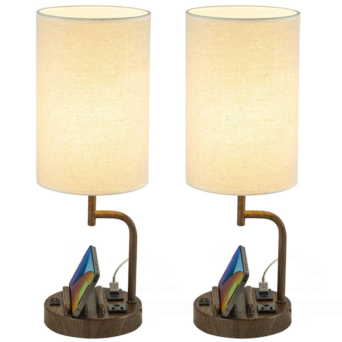 Dreamholder table lamp with USB ports and AC outlet for convenient charging.