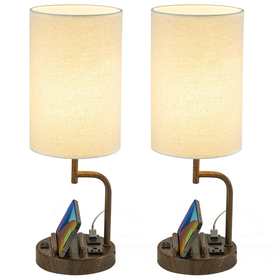Dreamholder table lamp with USB ports and AC outlet for convenient charging.