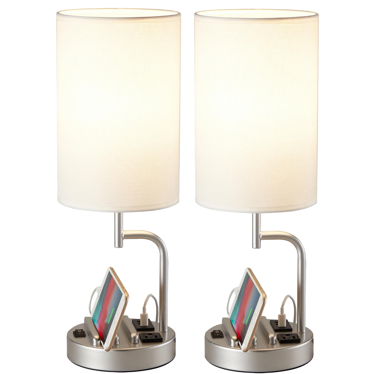 Dreamholder table lamp with USB ports and outlet for bedside charging.