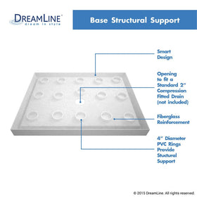 DreamLine SlimLine base side-angle shot showing low profile design and built-in alcove compatibility.