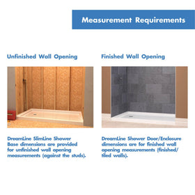 DreamLine SlimLine installation-ready base fits standard plumbing and quick setup.