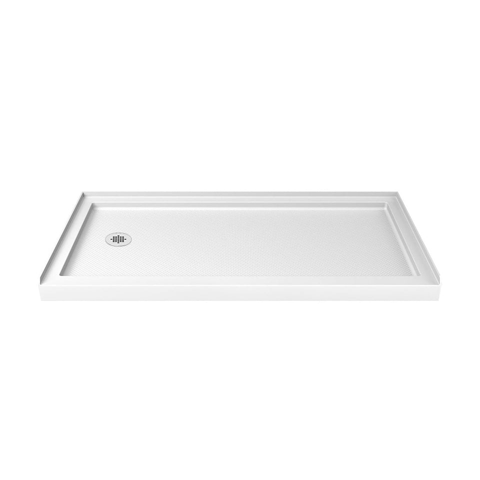 DreamLine SlimLine shower base with left drain, clean white surface and sturdy build.