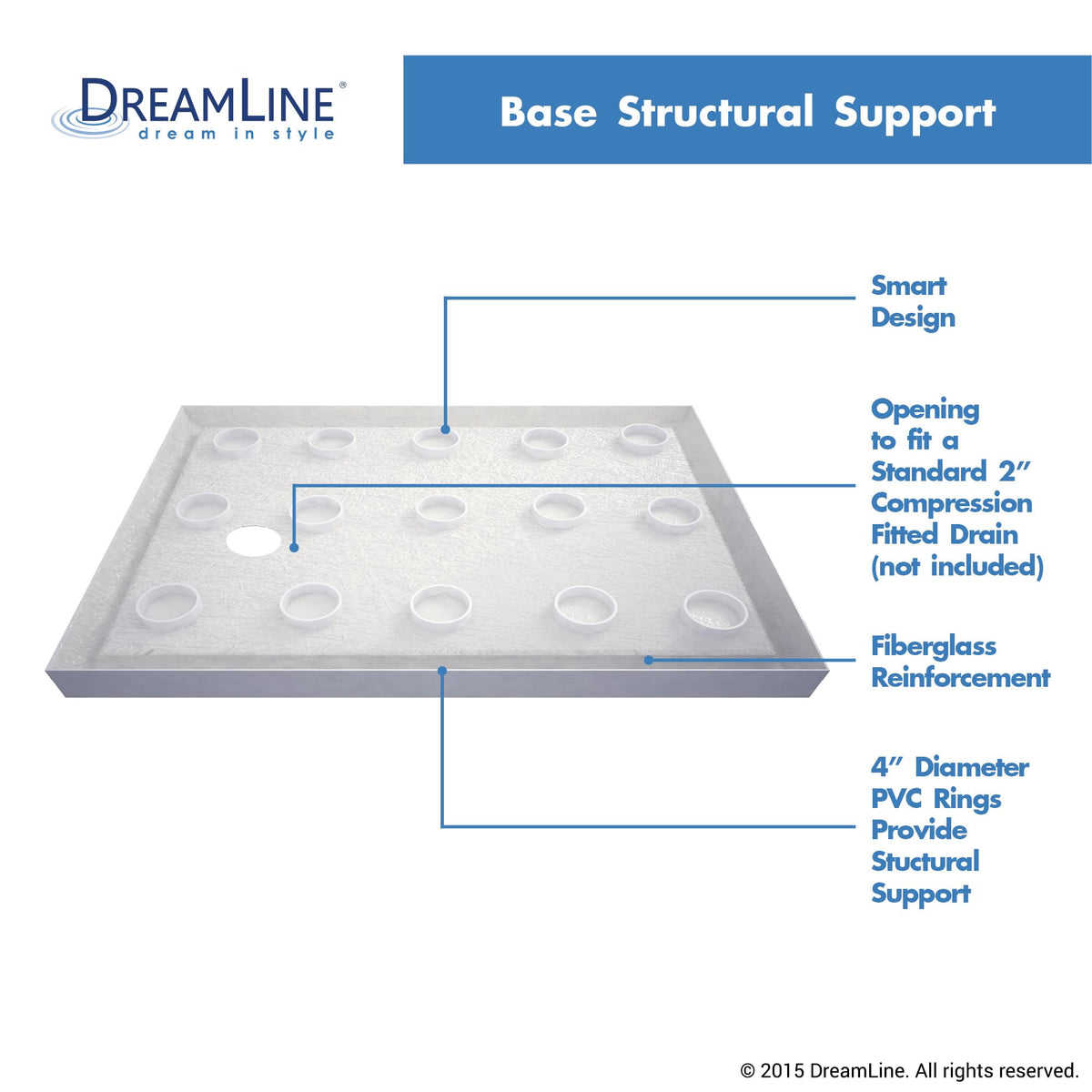 DreamLine SlimLine base reinforced with fiberglass for lasting durability.