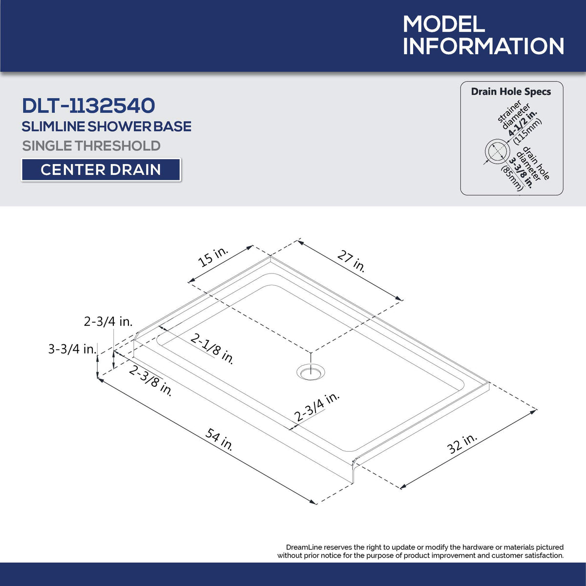 DreamLine SlimLine side view emphasizes compact profile ideal for small bathrooms.