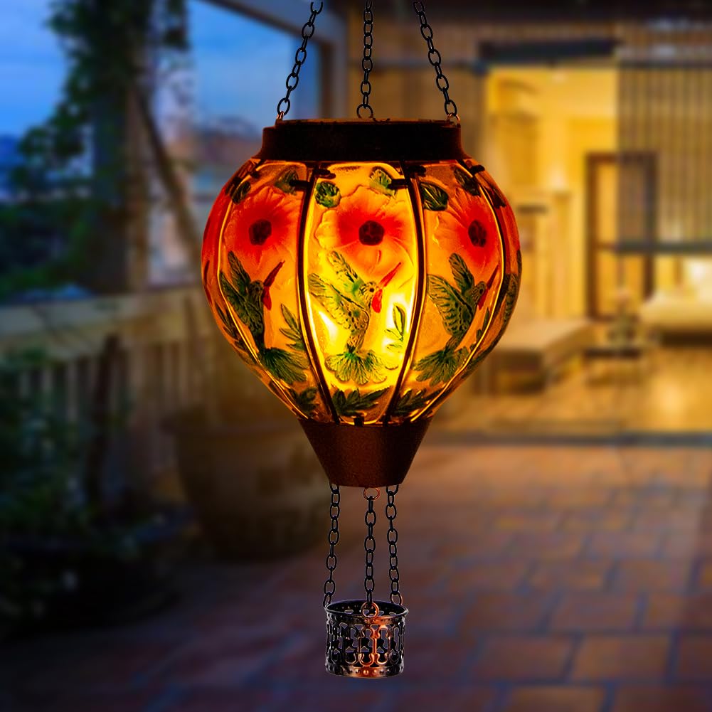 DREAMSOUL hummingbird lantern side view shows glass panels and cozy ambience