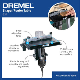 Dremel 231 shaper/router table side view highlighting compact tabletop use
