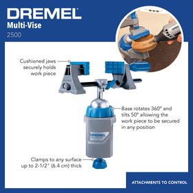 Dremel 2500-01 stand-alone clamp keeps hands free for steady polishing tasks.
