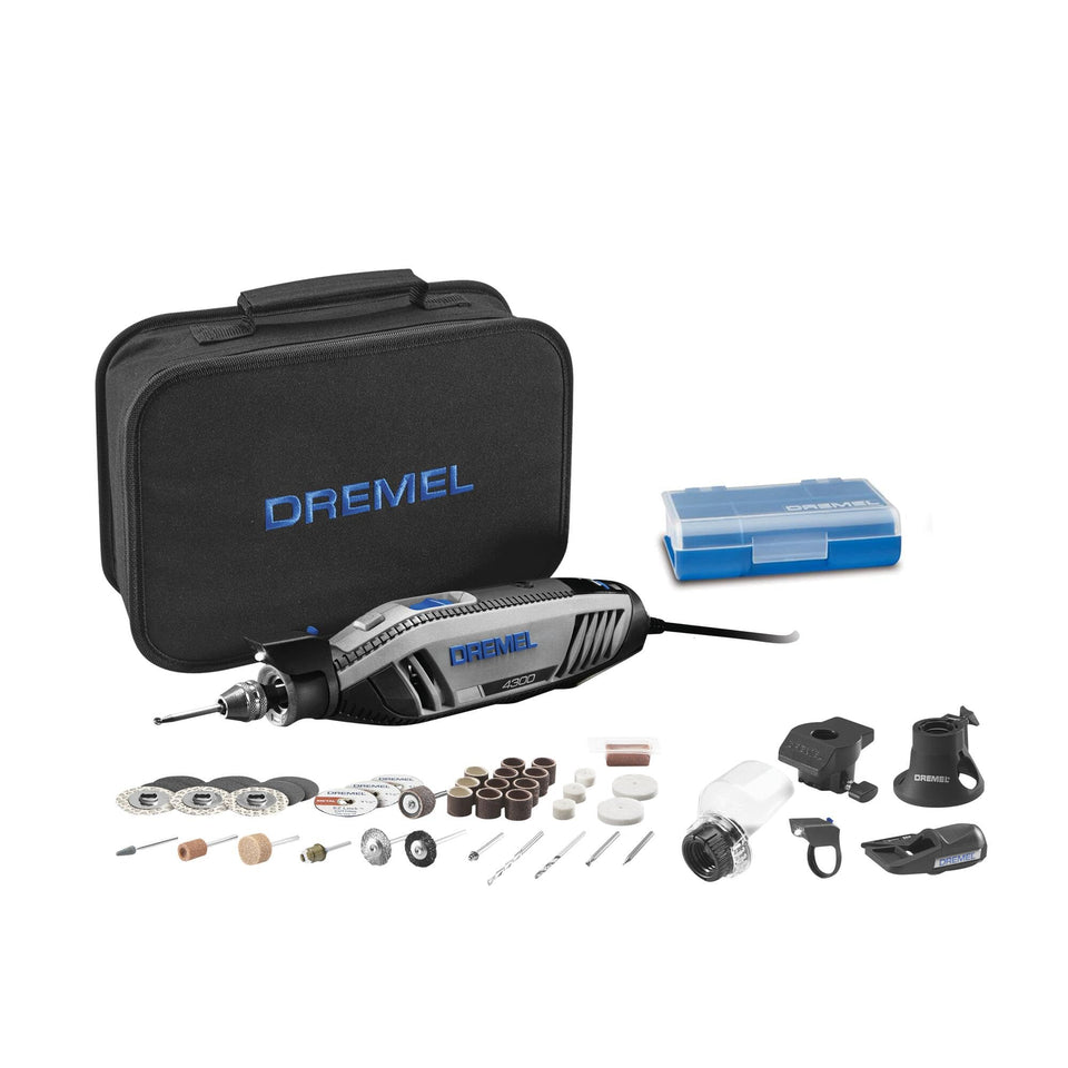 Dremel 4300 with LED pivot light guiding detailed work in dim spaces.