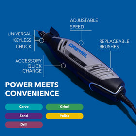 Dremel 4300 variable speed controls RPM for steady finishes.