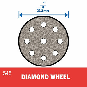 Dremel 545 Diamond Wheel cutting brick for sharp, accurate profiles.