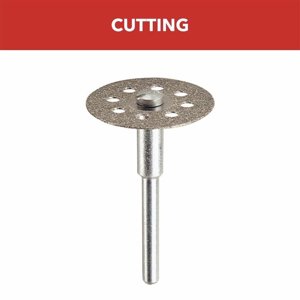 Dremel 545 Diamond Wheel cutting concrete with controlled, clean edges.
