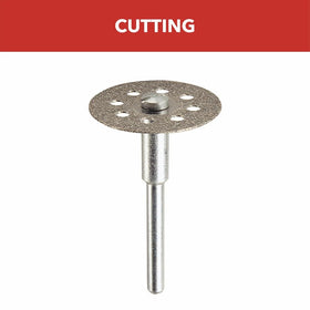 Dremel 545 Diamond Wheel cutting concrete with controlled, clean edges.