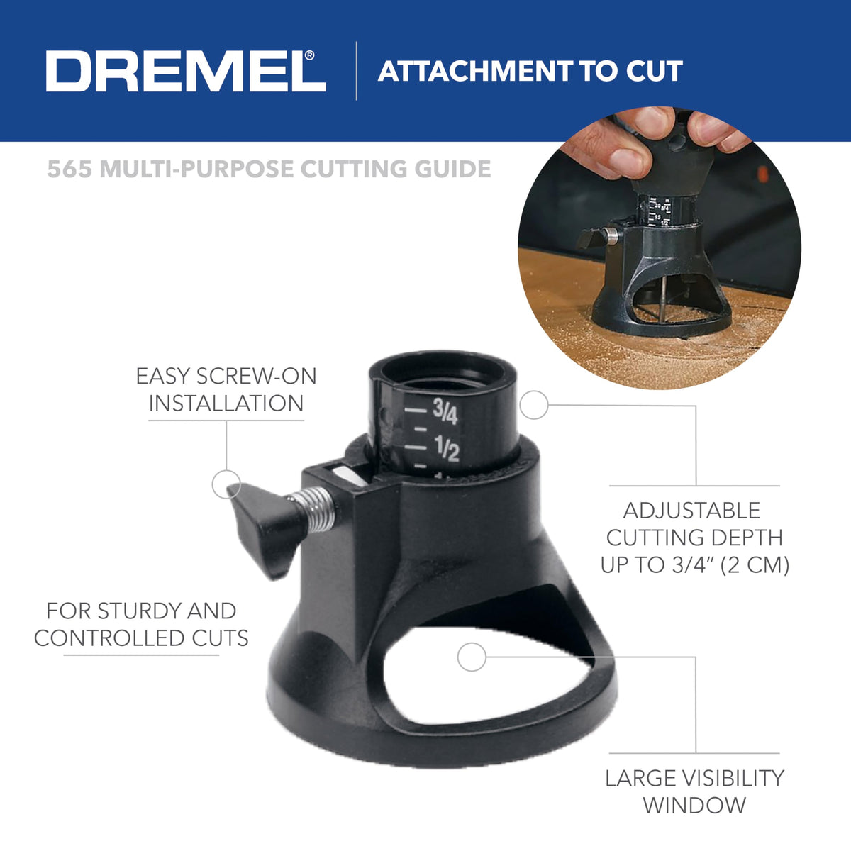 Dremel 565 cutting guide in use for sturdy, visible cuts