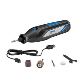 Dremel 7350 cordless rotary tool shown with compact grip for precise carving projects.