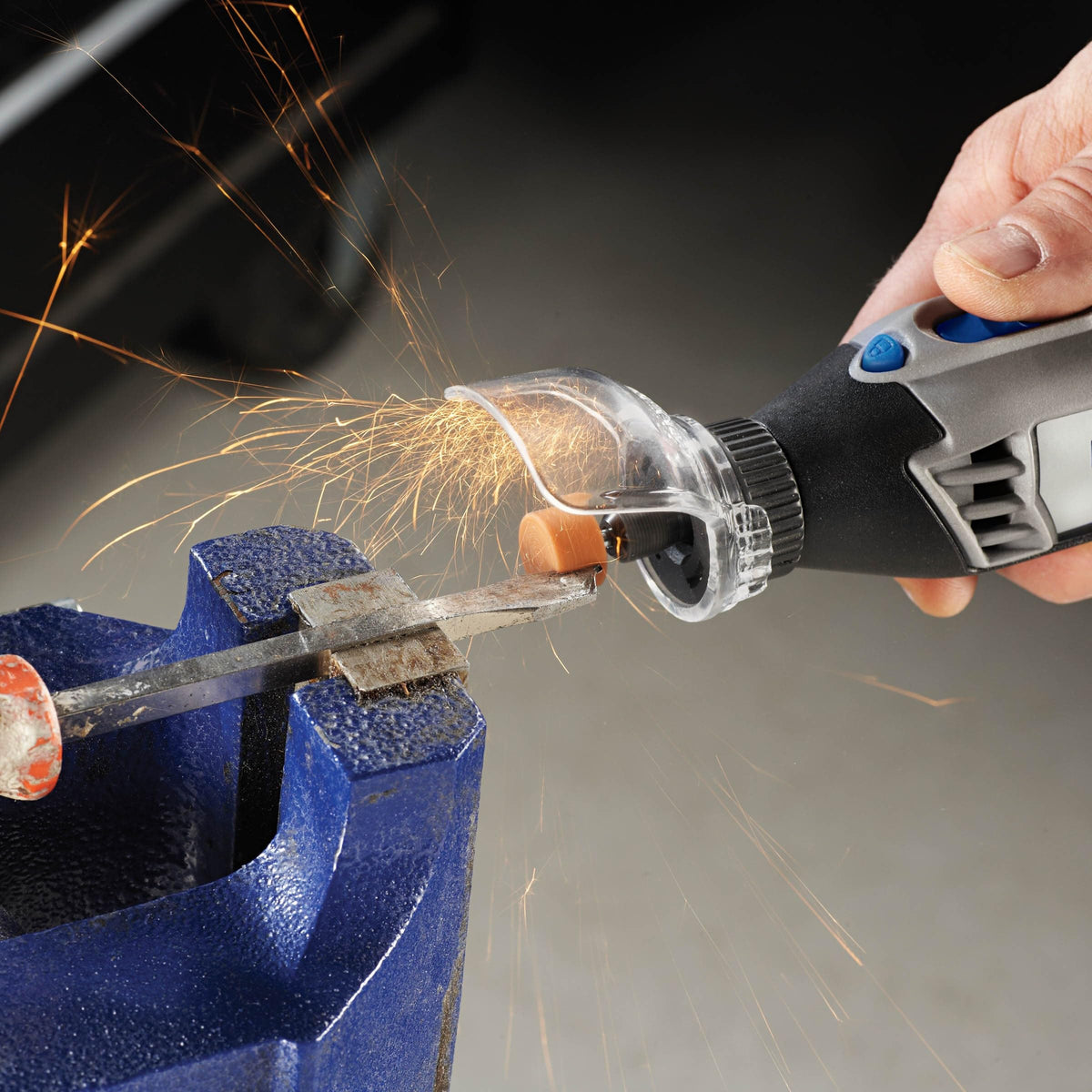 Dremel A550 shield suitable for cutting, grinding, sanding, and polishing.