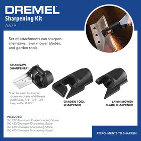 Dremel A679-02 lawn mower sharpener sharpening blades for cleaner cuts.
