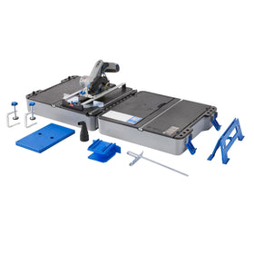 Dremel Blueprint portable saw station in a compact workspace, showing space-saving design.