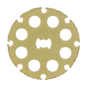Dremel EZ544 cutting wheel powers clean wood cuts with durable tungsten carbide grit.
