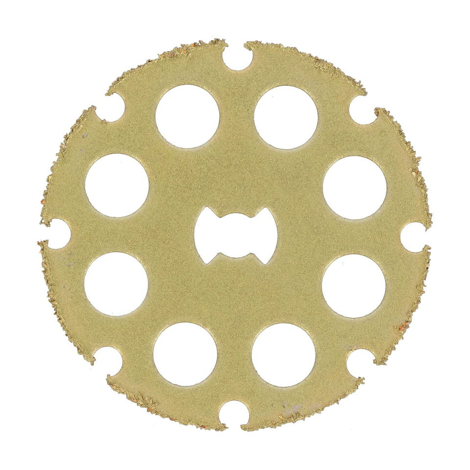 Dremel EZ544 cutting wheel powers clean wood cuts with durable tungsten carbide grit.