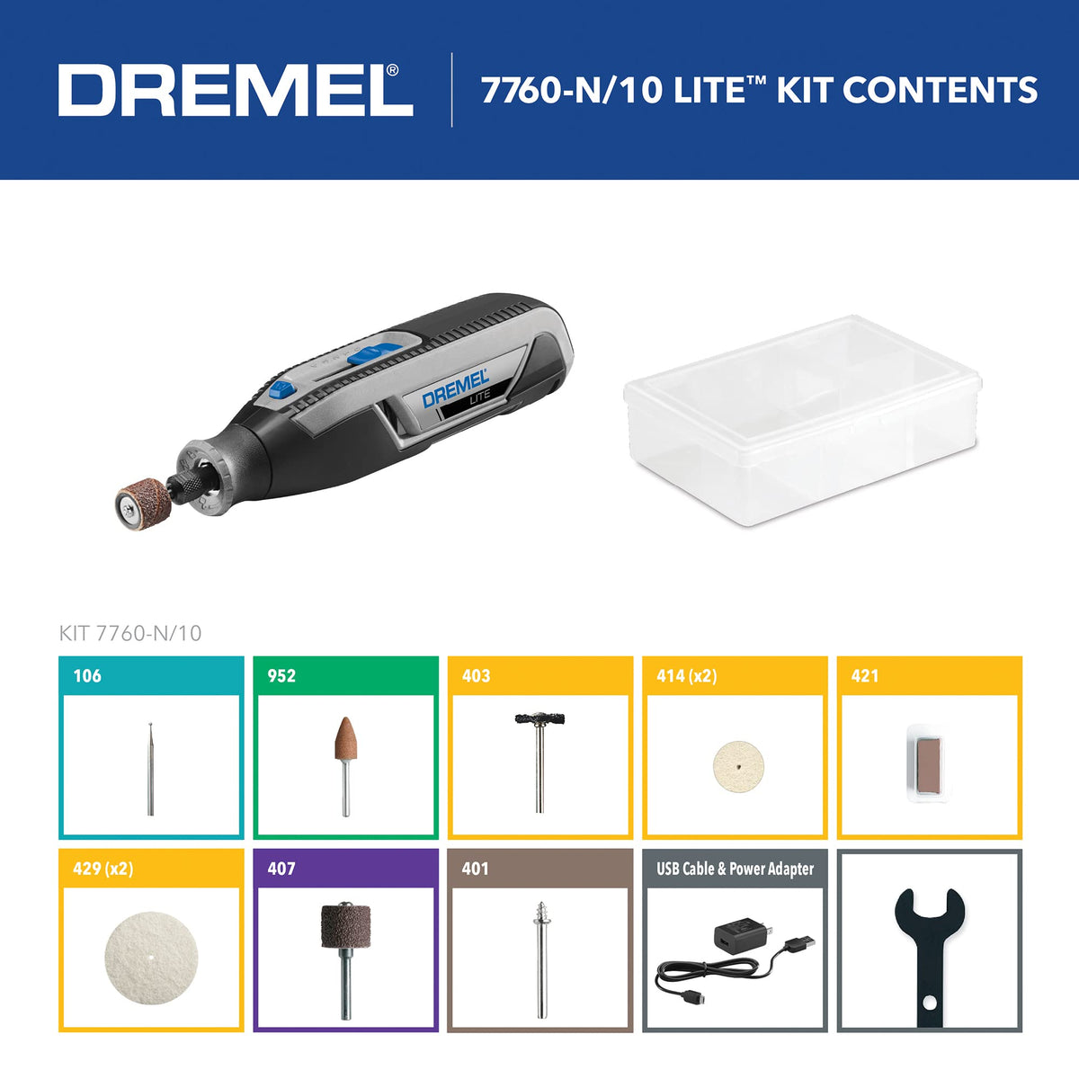Dremel Lite EZ Twist Nose Cap allows quick, tool-free accessory changes.