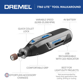 Dremel Lite variable speed control lets you tailor performance to each task.