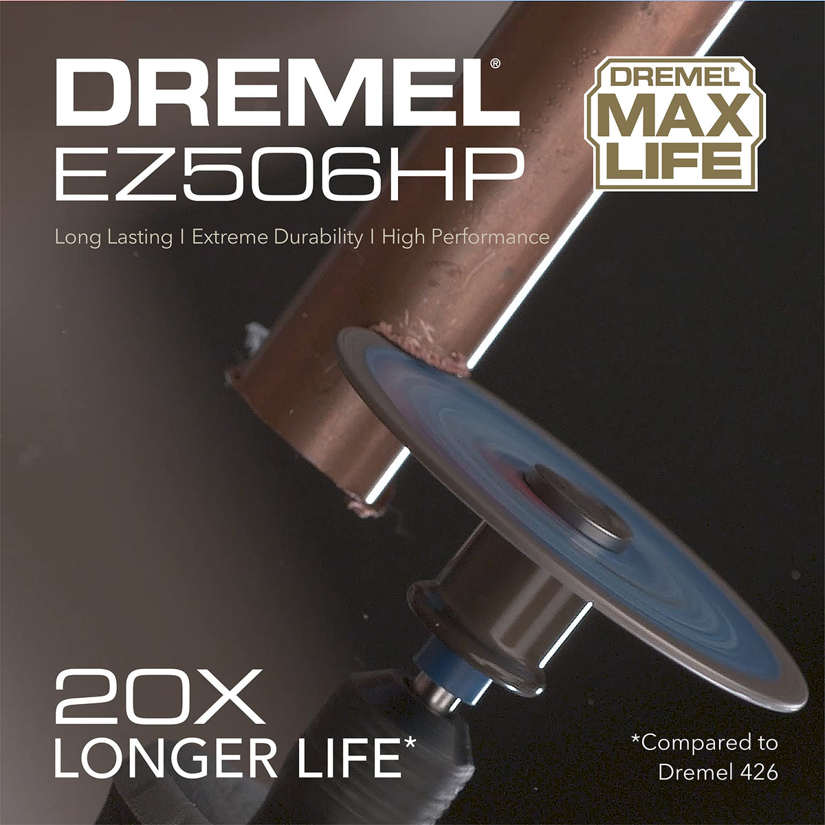 Dremel Max Life EZ506HP cutting rebar securely.