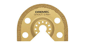 Dremel MM501 close-up showing a 1/16-inch carbide grout blade for precise removal