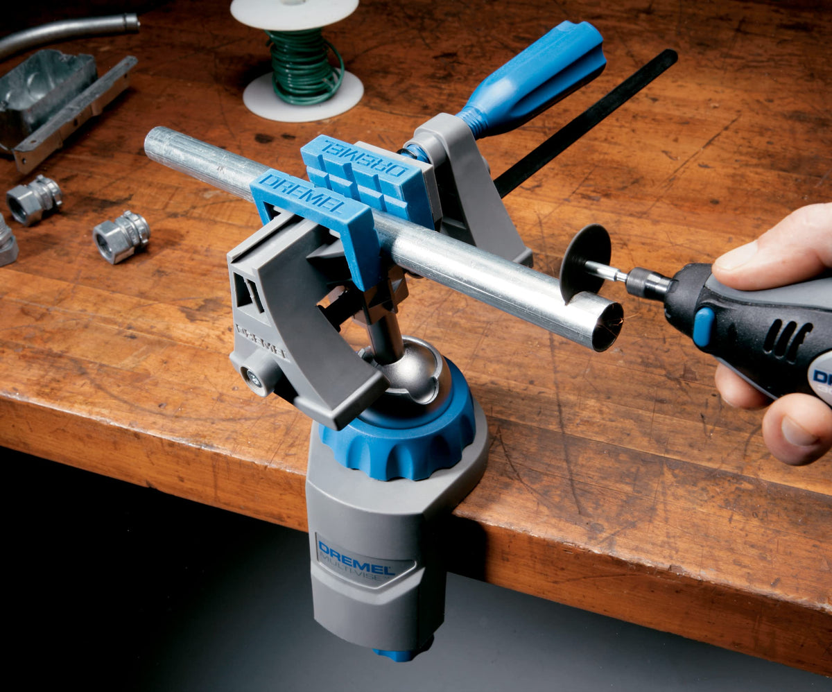 Dremel Multi-Vise cushioned jaws protect delicate pieces while clamping securely.