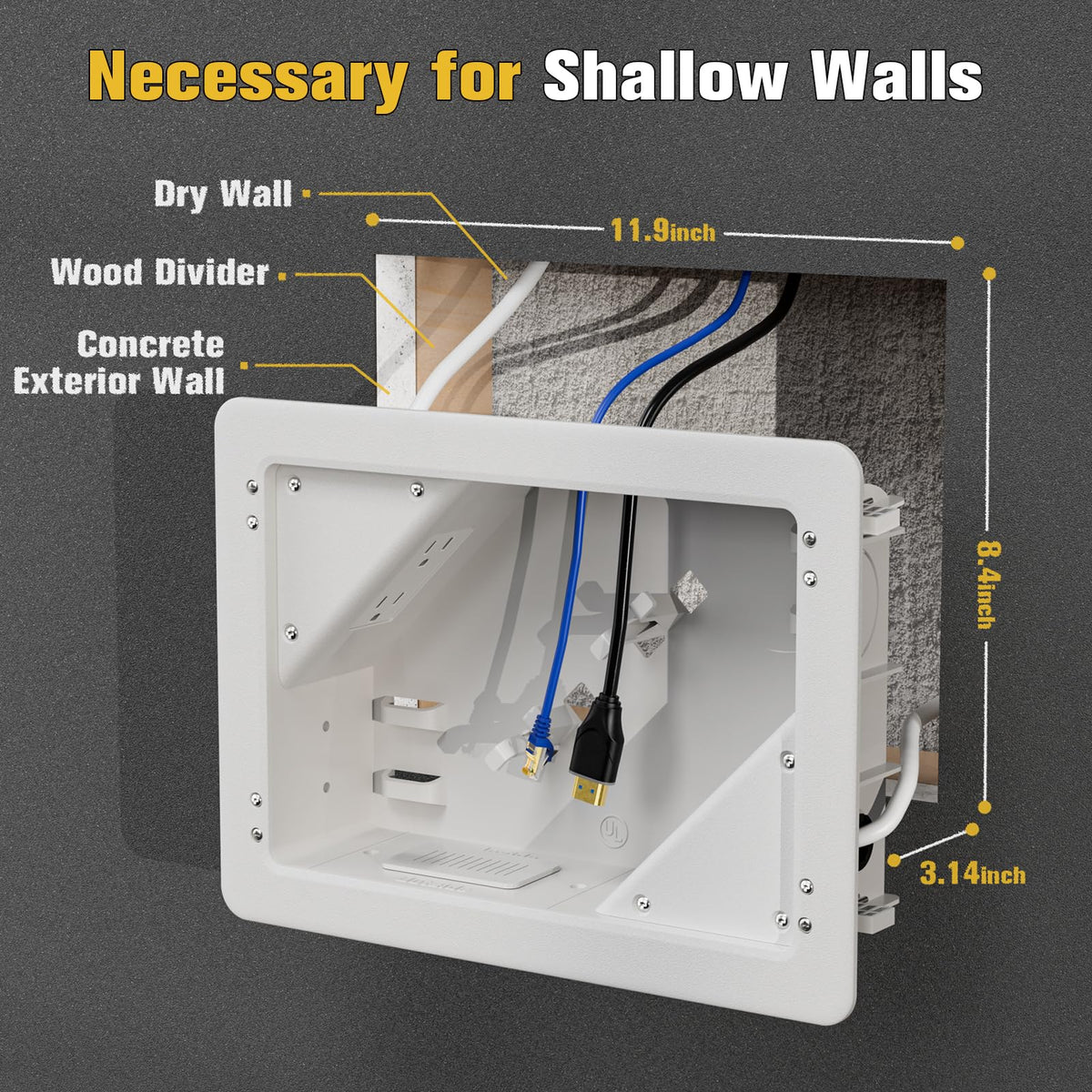 Dremica 2-duplex outlets for TV box provide convenient power access behind the TV.